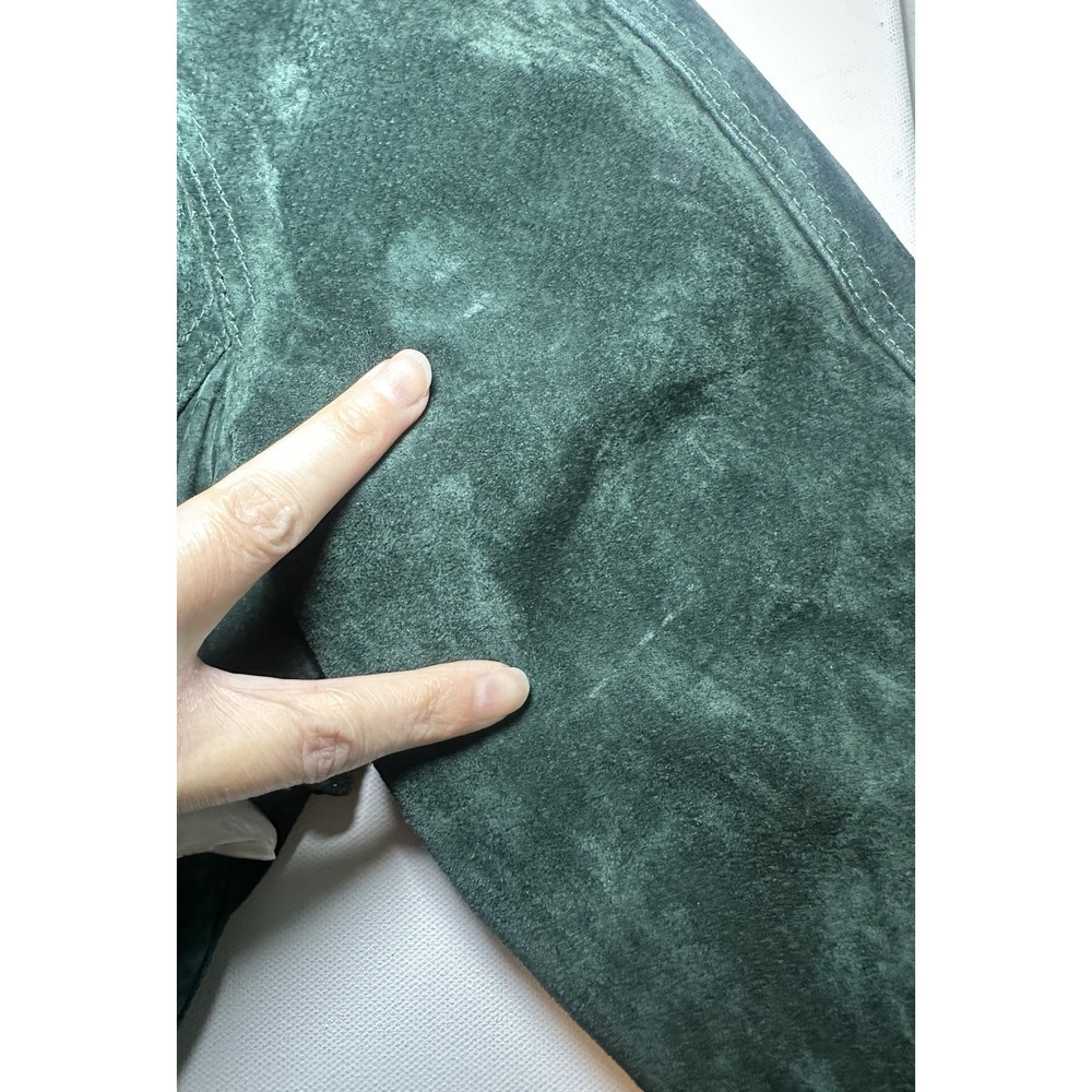 AVEC LES FILLES Foliage Green MEDIUM Genuine Suede Belted Trench Coat Luxury - Picture 9 of 16